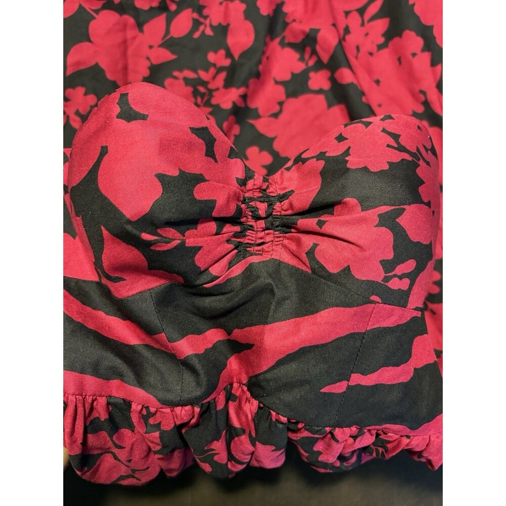 Tibi Floral Silk Strapless Dress Size 2 Inside Elastic Strap Lined Red Black - Picture 7 of 9
